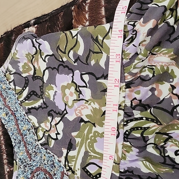 Free People mini dress XS spaghetti strap, beaded neckline, purple/green floral - Picture 8 of 9